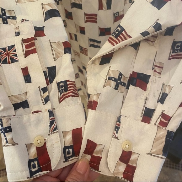 Vintage Chaps Ralph Lauren Men Assorted Flag All Over Print Shirt Size Large - Picture 7 of 7